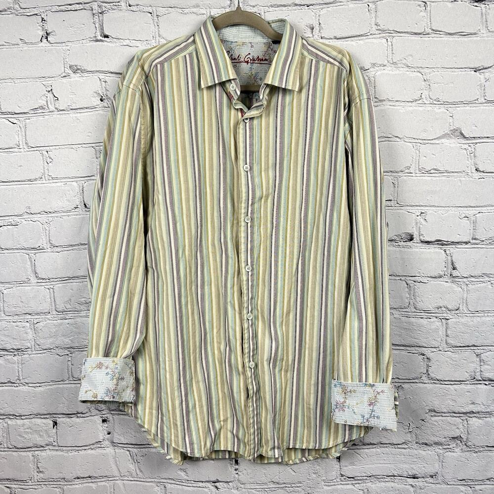 Robert Graham Stripe Flip Cuff L/S Shirt 2XL Floral Contrast Loud Luxury